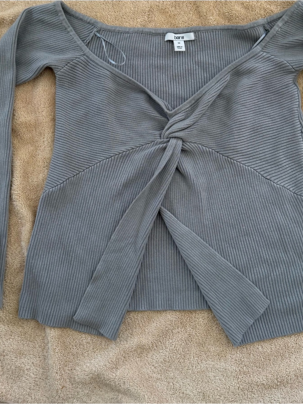 bar III Gray Ribbed Twist-Front Women's Sweater